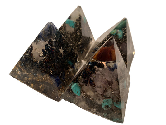 set of 4 KayJay Quartz Crystal Orgone Energy Pyramids for EMF protection home decoration