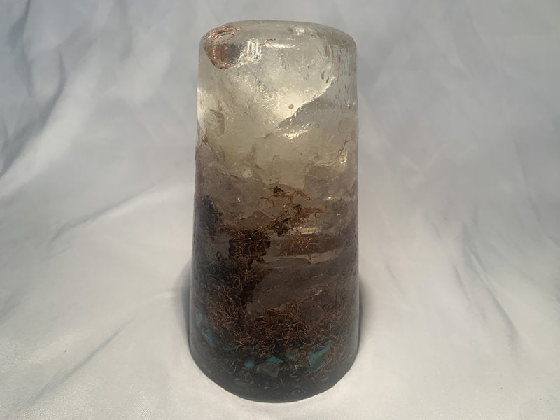 1 large clear quartz crystal hand made orgone energy tower