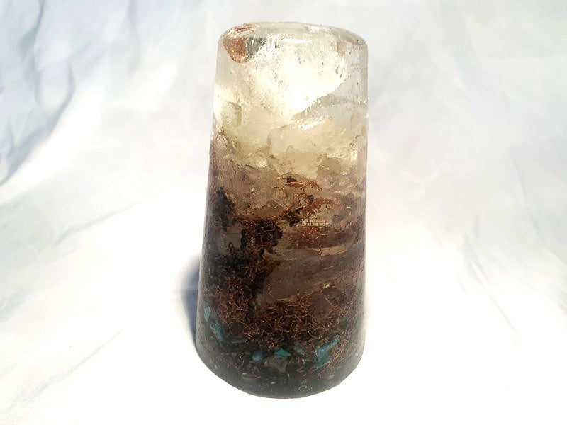 1 large clear quartz crystal hand made orgone energy tower