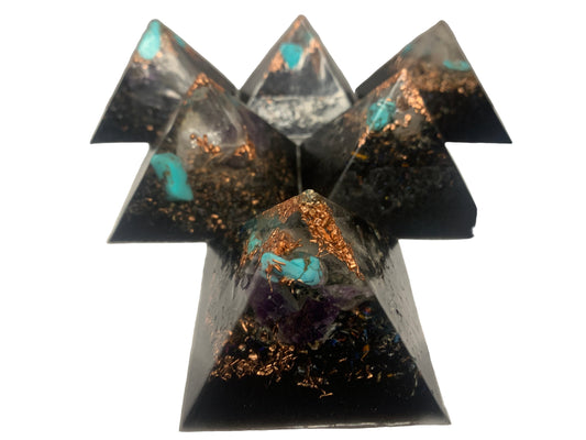 6 REAL Authentic hand made quartz crystal heavy duty functional ORGONE Energy pyramids for emf protection