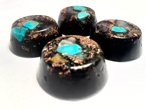 Set of 4 hand made turquoise and copper Quartz crystal Orgone Energy TB's for EMF protection