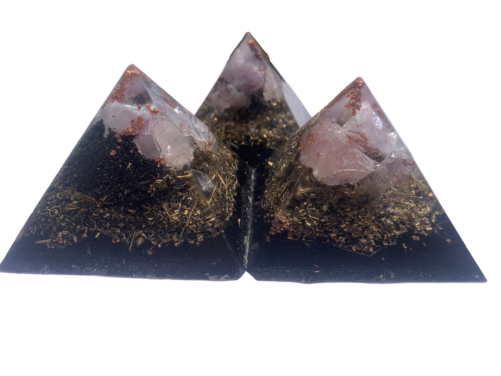 set of 3 hand made KayJay wellness Orgone Energy pyramids