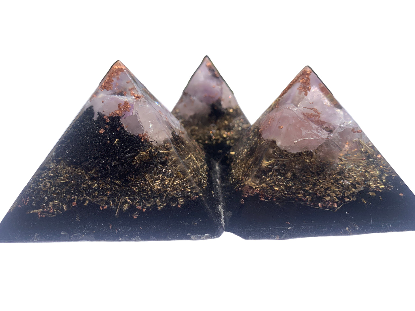 set of 3 hand made KayJay wellness Orgone Energy pyramids