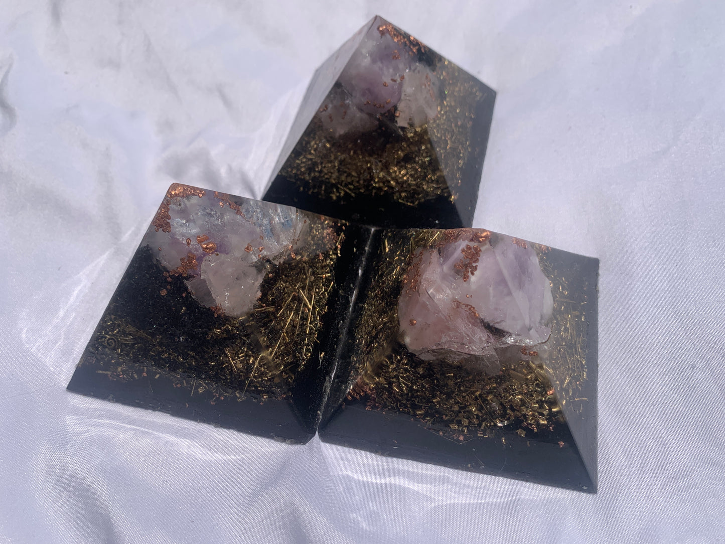 set of 3 hand made KayJay wellness Orgone Energy pyramids