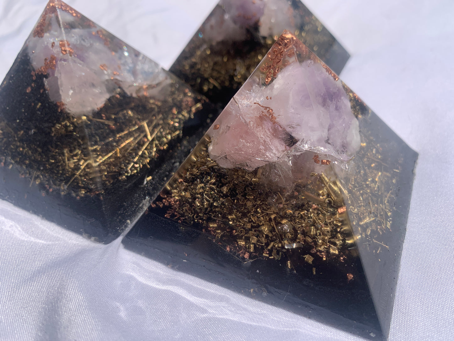 set of 3 hand made KayJay wellness Orgone Energy pyramids