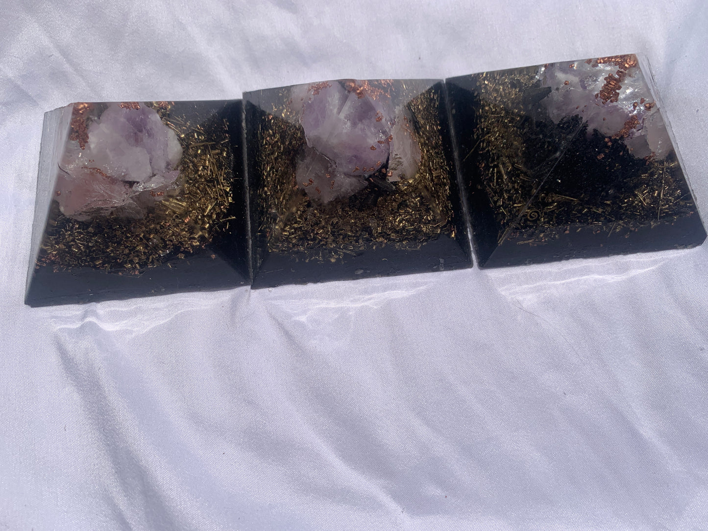 set of 3 hand made KayJay wellness Orgone Energy pyramids