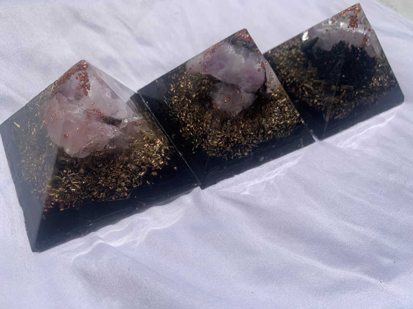 set of 3 hand made KayJay wellness Orgone Energy pyramids