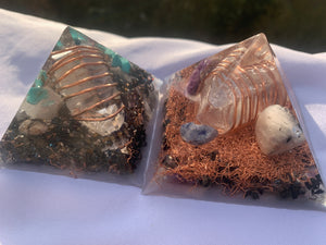 2 hand made quartz crystal Copper Orgone pyramid for EMF protection home decor and gifting