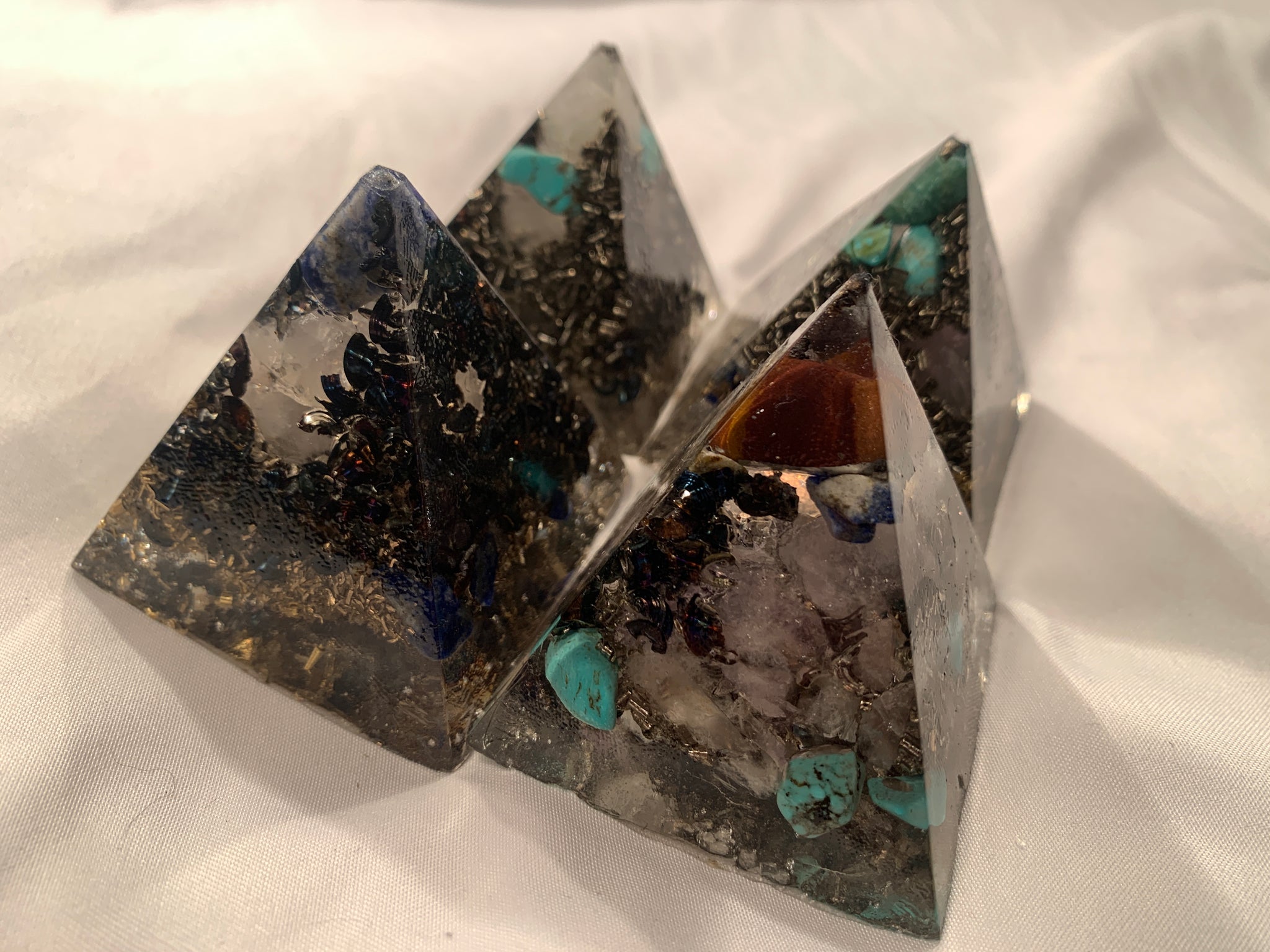 set of 4 KayJay Quartz Crystal Orgone Energy Pyramids for EMF protection home decoration