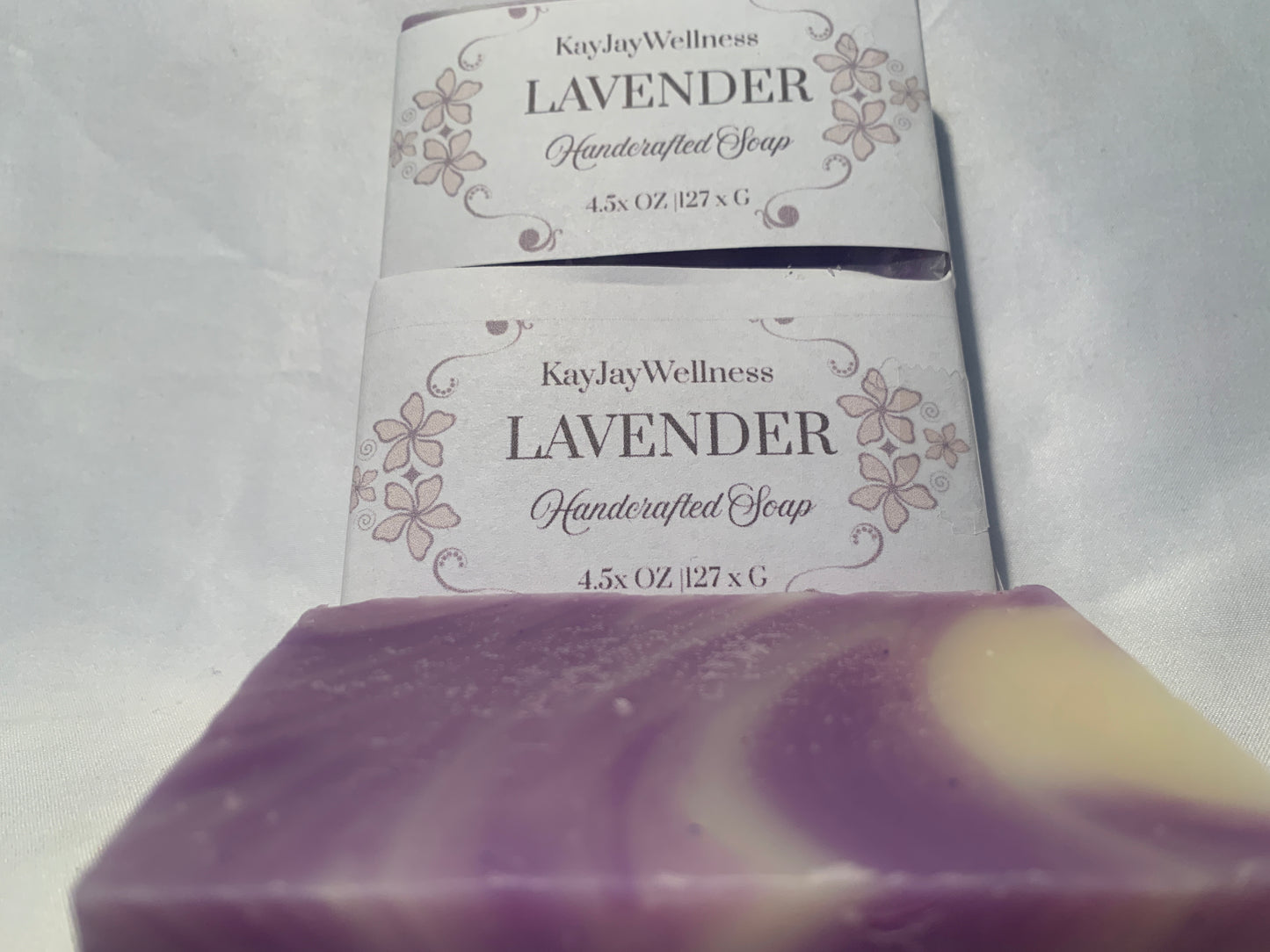 set of 3 KayJay Wellness hand made natural Lavender soap bars for bath detox wellness relaxation