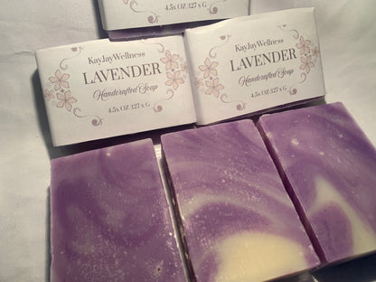 set of 3 KayJay Wellness hand made natural Lavender soap bars for bath detox wellness relaxation