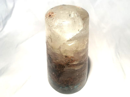 1 large clear quartz crystal hand made orgone energy tower