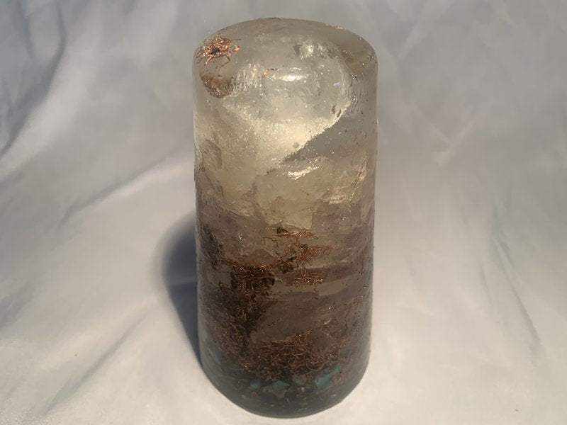 1 large clear quartz crystal hand made orgone energy tower