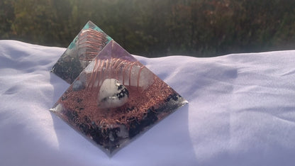 2 hand made quartz crystal Copper Orgone pyramid for EMF protection home decor and gifting