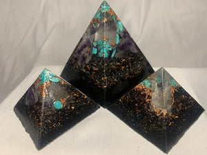 3 piece Orgone Pyramid set 2 regular sized and 1 jumbo sized for EMF protection
