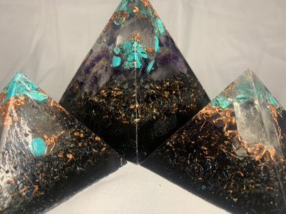 3 piece Orgone Pyramid set 2 regular sized and 1 jumbo sized for EMF protection