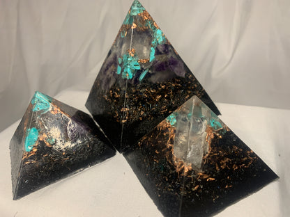 3 piece Orgone Pyramid set 2 regular sized and 1 jumbo sized for EMF protection