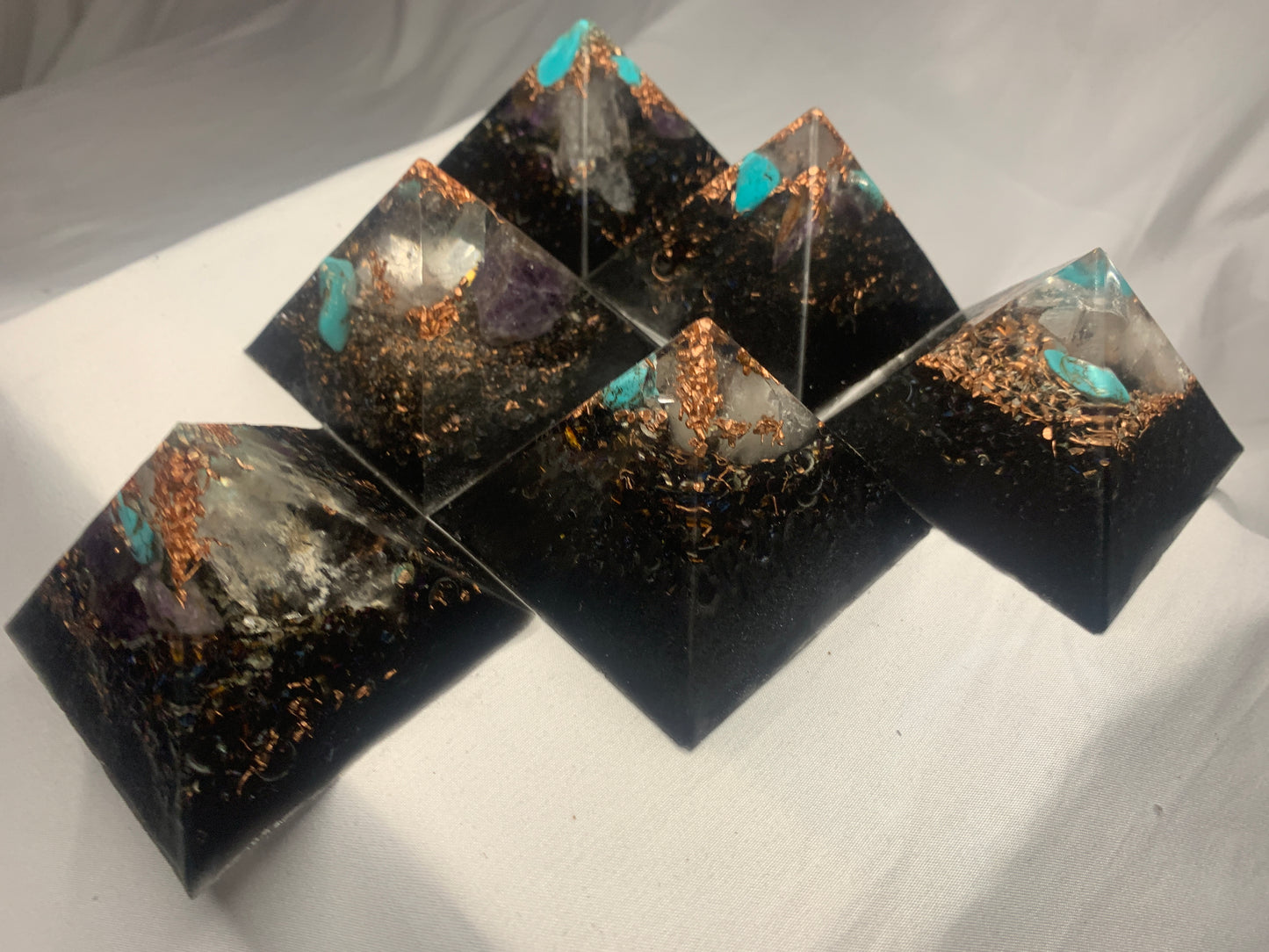 6 REAL Authentic hand made quartz crystal heavy duty functional ORGONE Energy pyramids for emf protection