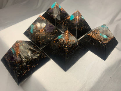 6 REAL Authentic hand made quartz crystal heavy duty functional ORGONE Energy pyramids for emf protection