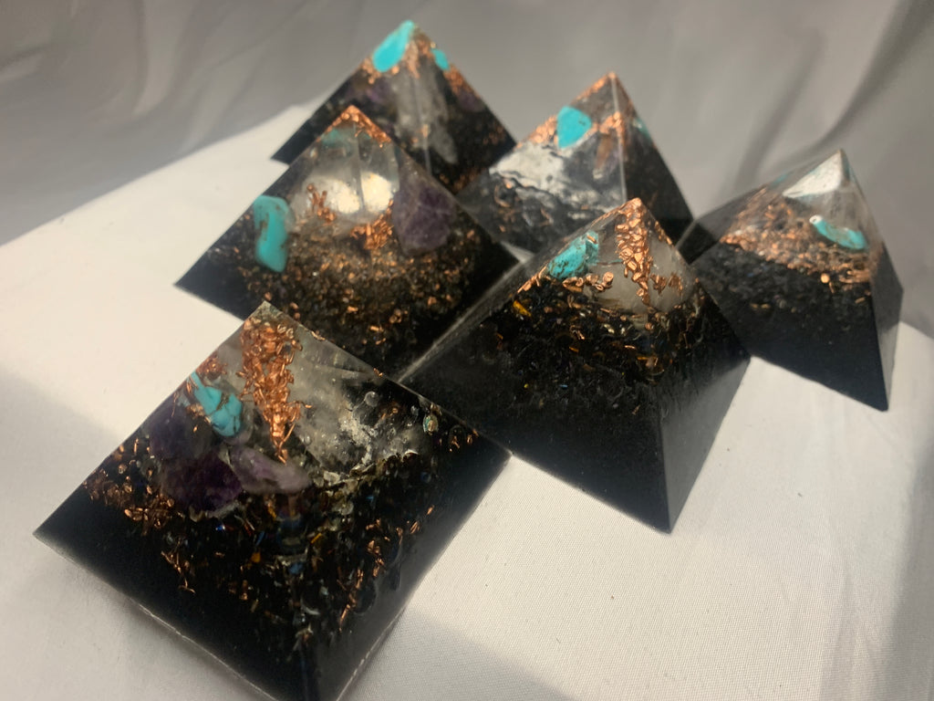 6 REAL Authentic hand made quartz crystal heavy duty functional ORGONE Energy pyramids for emf protection