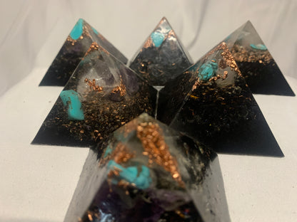 6 REAL Authentic hand made quartz crystal heavy duty functional ORGONE Energy pyramids for emf protection
