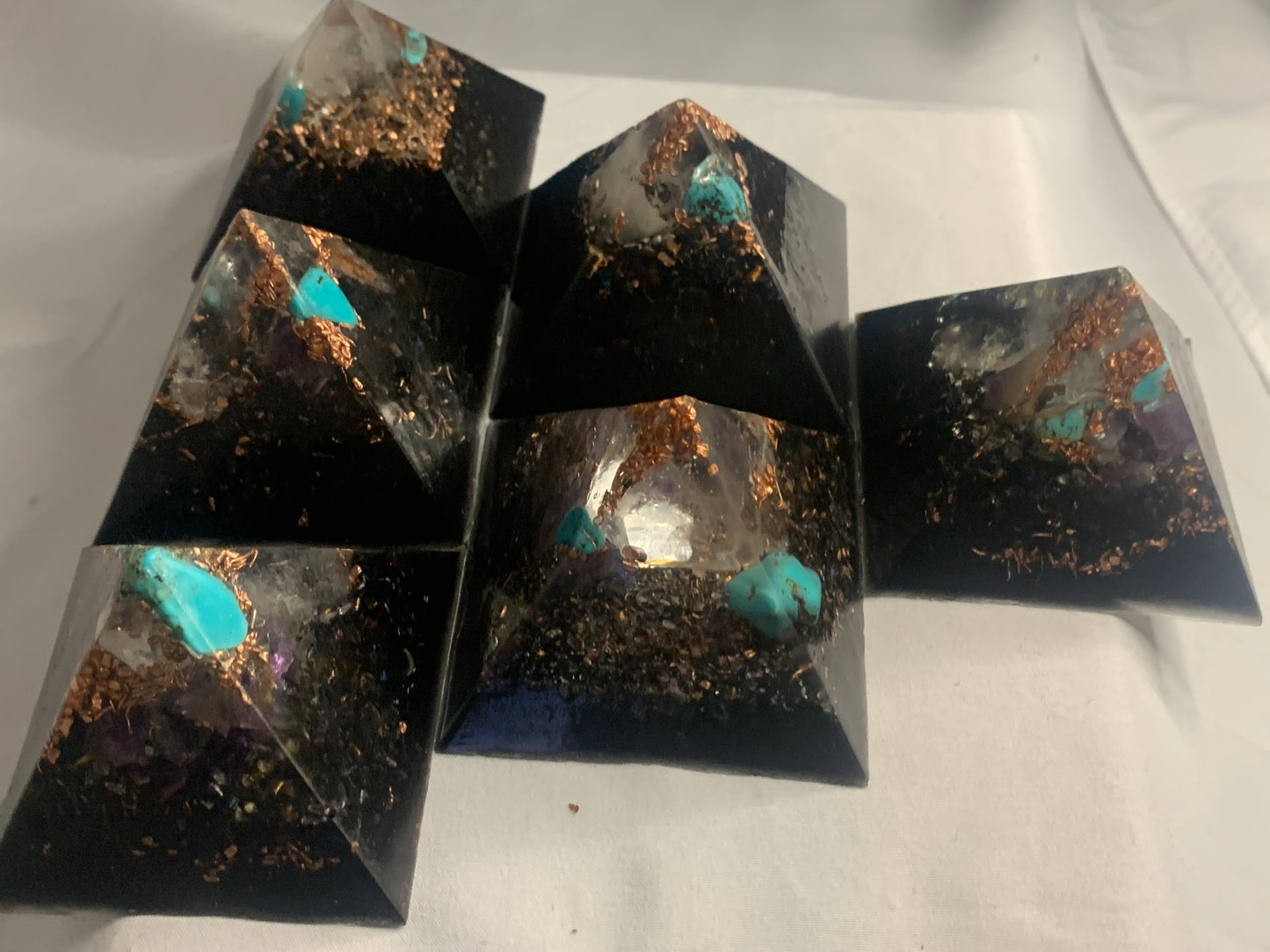 6 REAL Authentic hand made quartz crystal heavy duty functional ORGONE Energy pyramids for emf protection