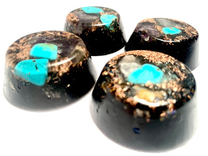 Set of 4 hand made turquoise and copper Quartz crystal Orgone Energy TB's for EMF protection