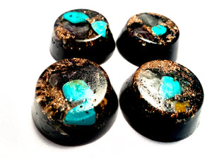 Set of 4 hand made turquoise and copper Quartz crystal Orgone Energy TB's for EMF protection