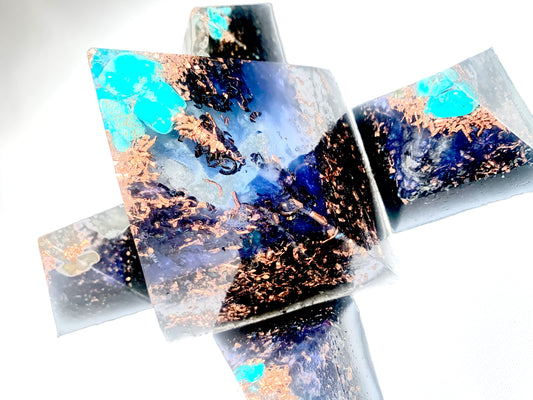 5 piece Quartz crystal Orgone Pyramid set with Turquoise and Copper for maximum EMF protection