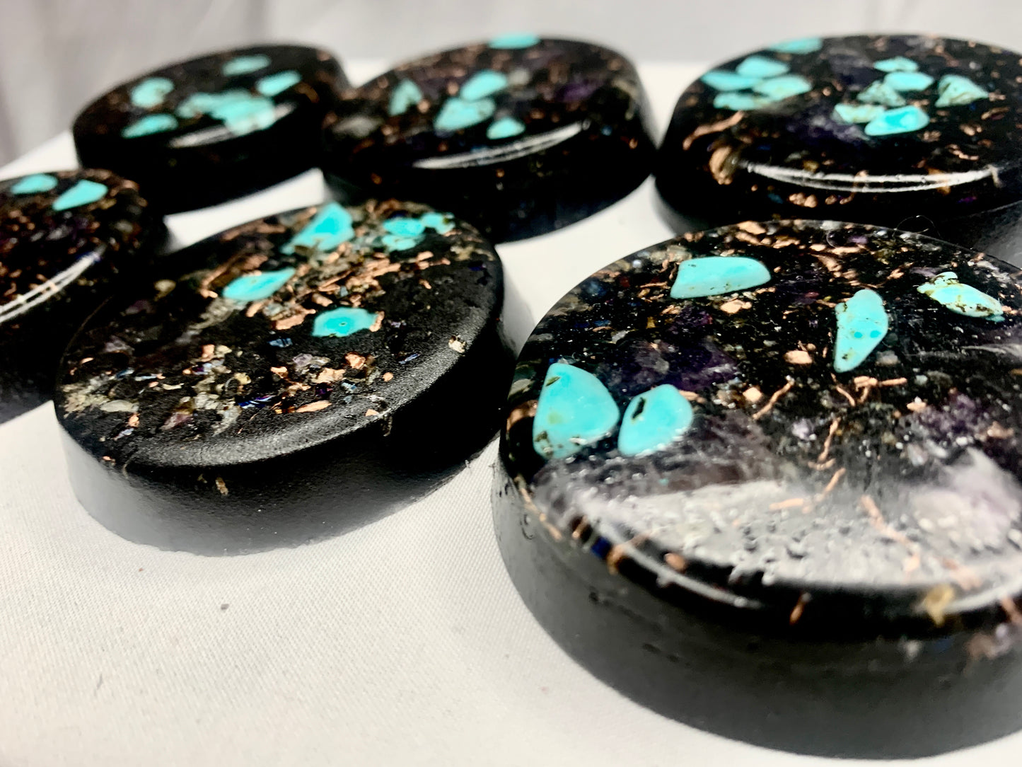 6 piece hand made Orgone Set with quartz crystal for emf protection home decoration or travel